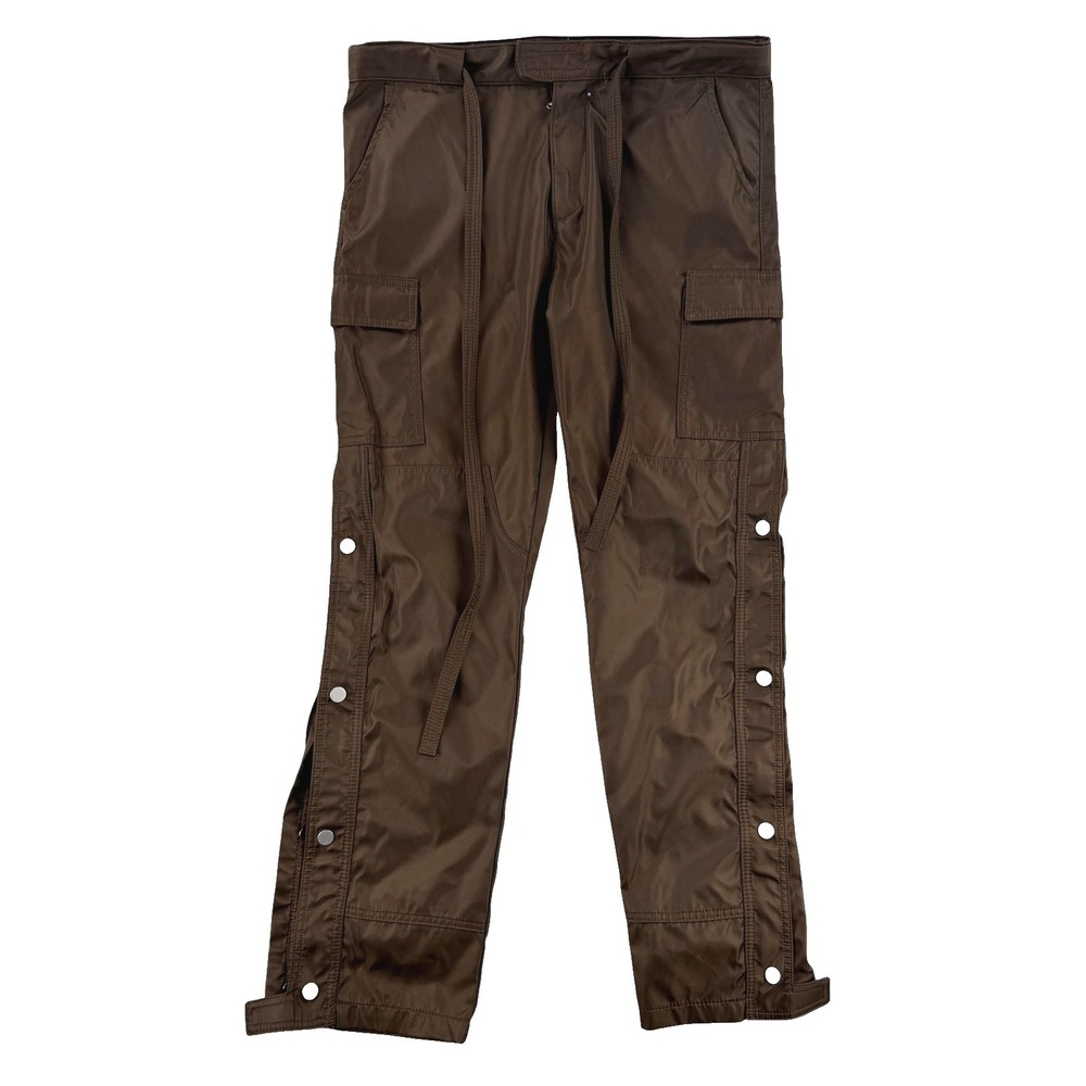 Mnml Track Pants Mens 33 Brown Nylon Snap Side Tear Away Cargo Pockets Athletic